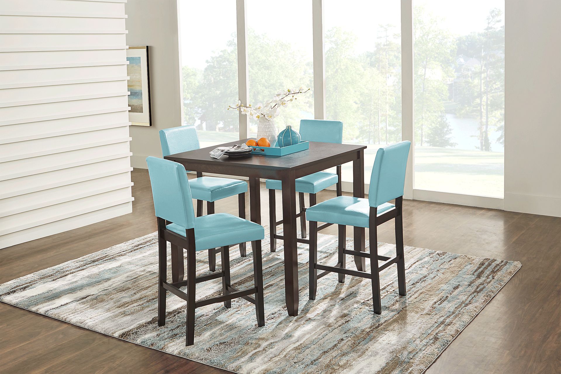 Sunset View Brown Cherry 3 Pc Counter Height Dining Set with Blue Stools - Image 1
