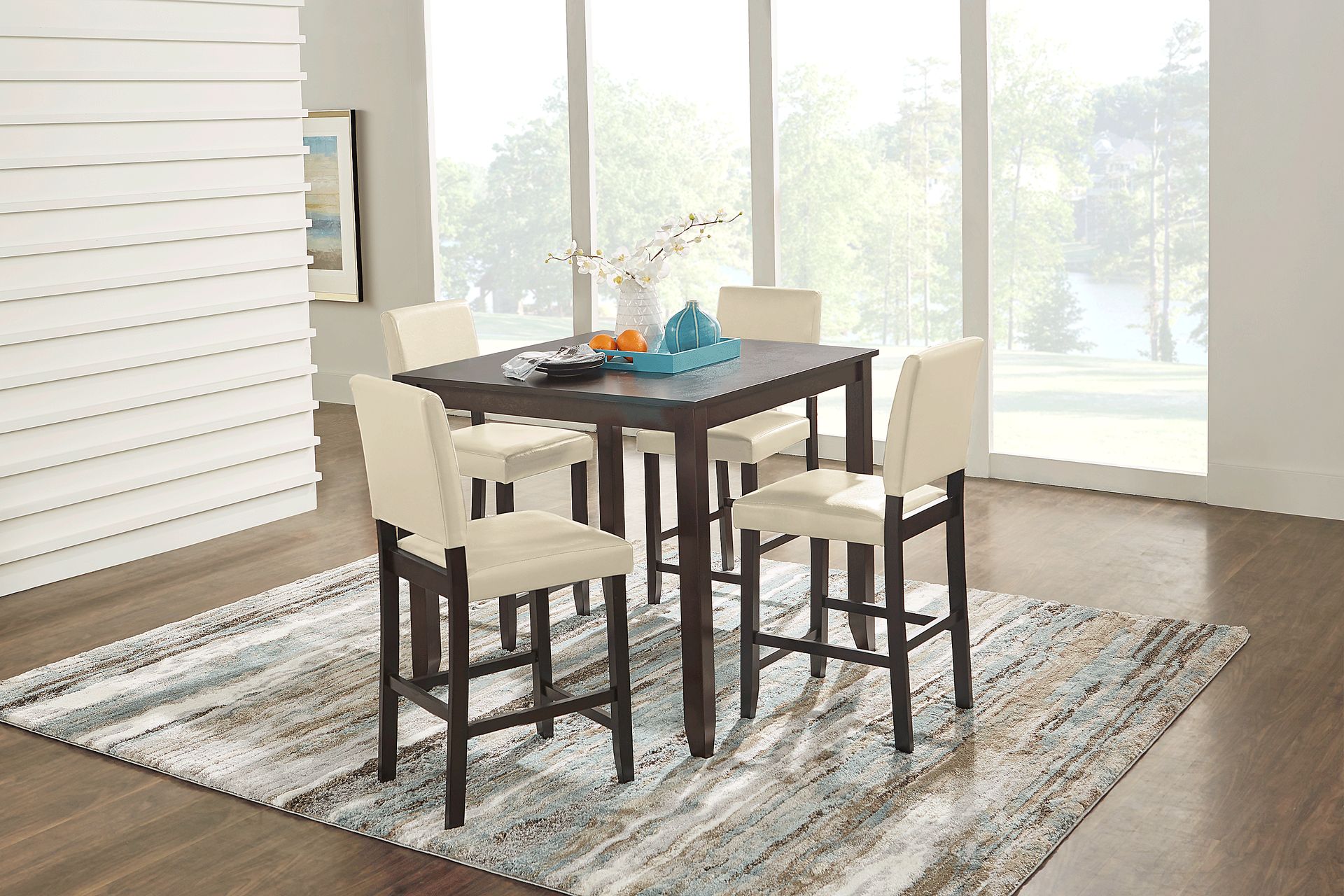 Sunset View Brown Cherry 3 Pc Counter Height Dining Set with Cream Stools - Image 1