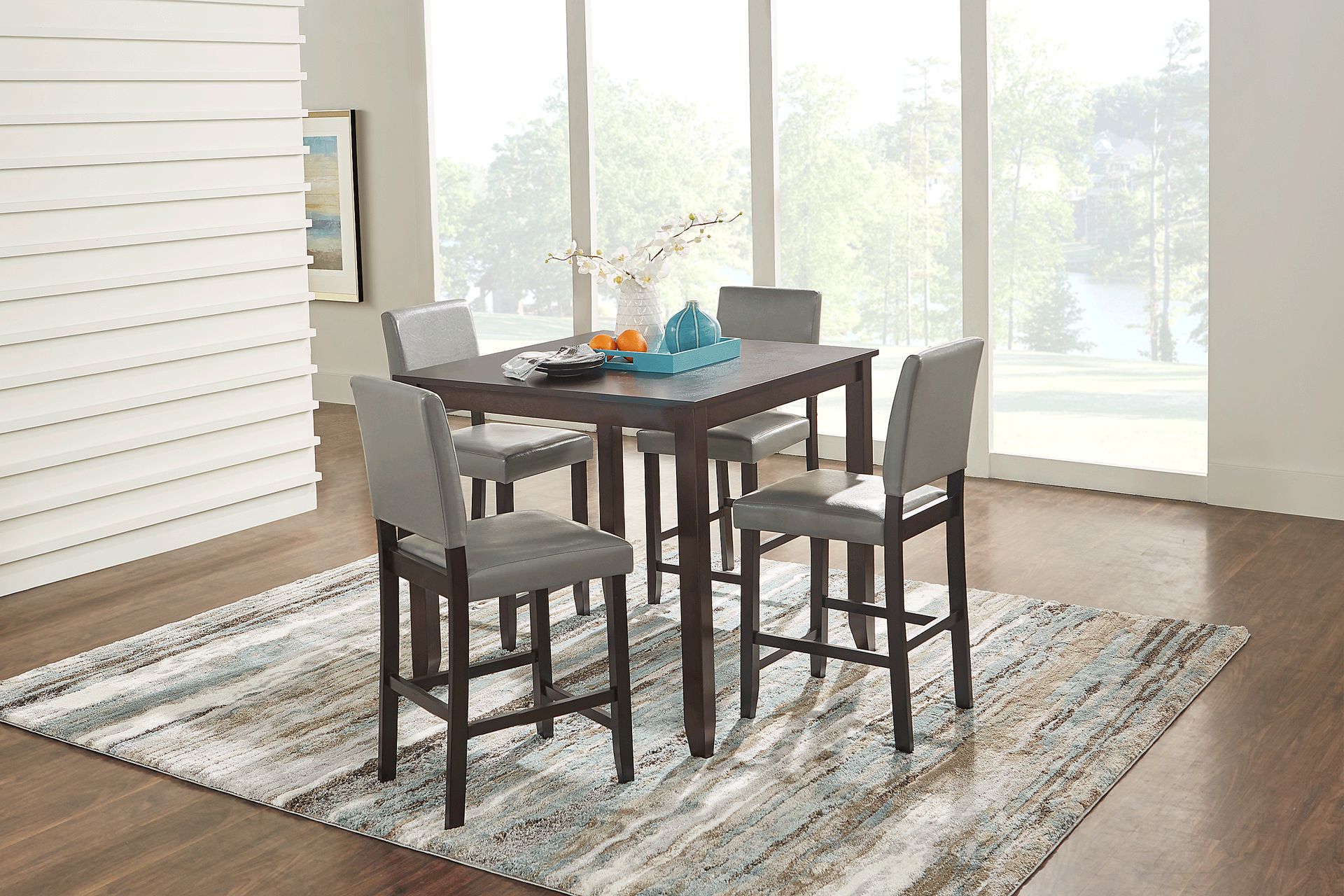 Sunset View Brown Cherry 3 Pc Counter Height Dining Set with Gray Stools - Image 1