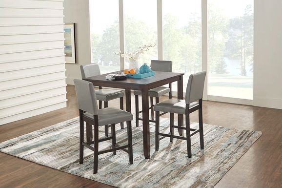 Sunset View Brown Cherry 5 Pc Counter Height Dining Set with Gray Stools