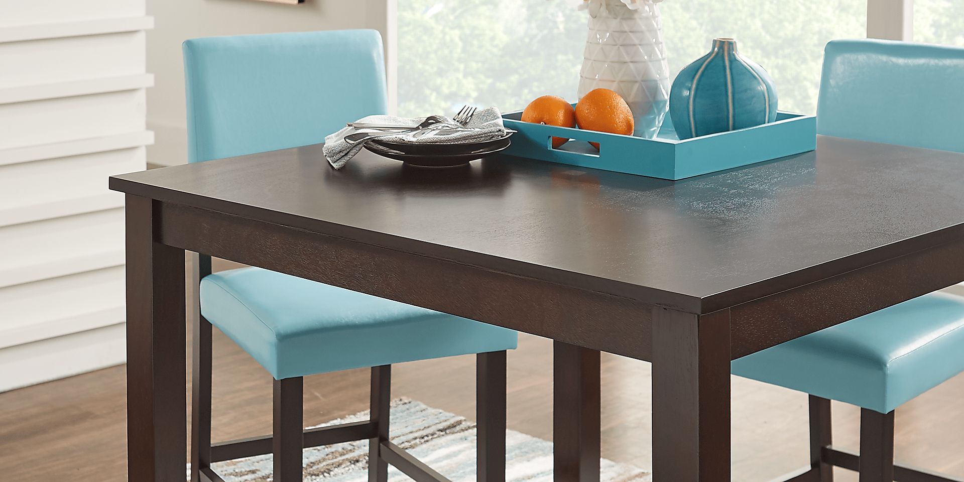 Sunset View Brown Cherry Finish 5 Pc Counter Height Dining Set with Blue Stools - Image 2