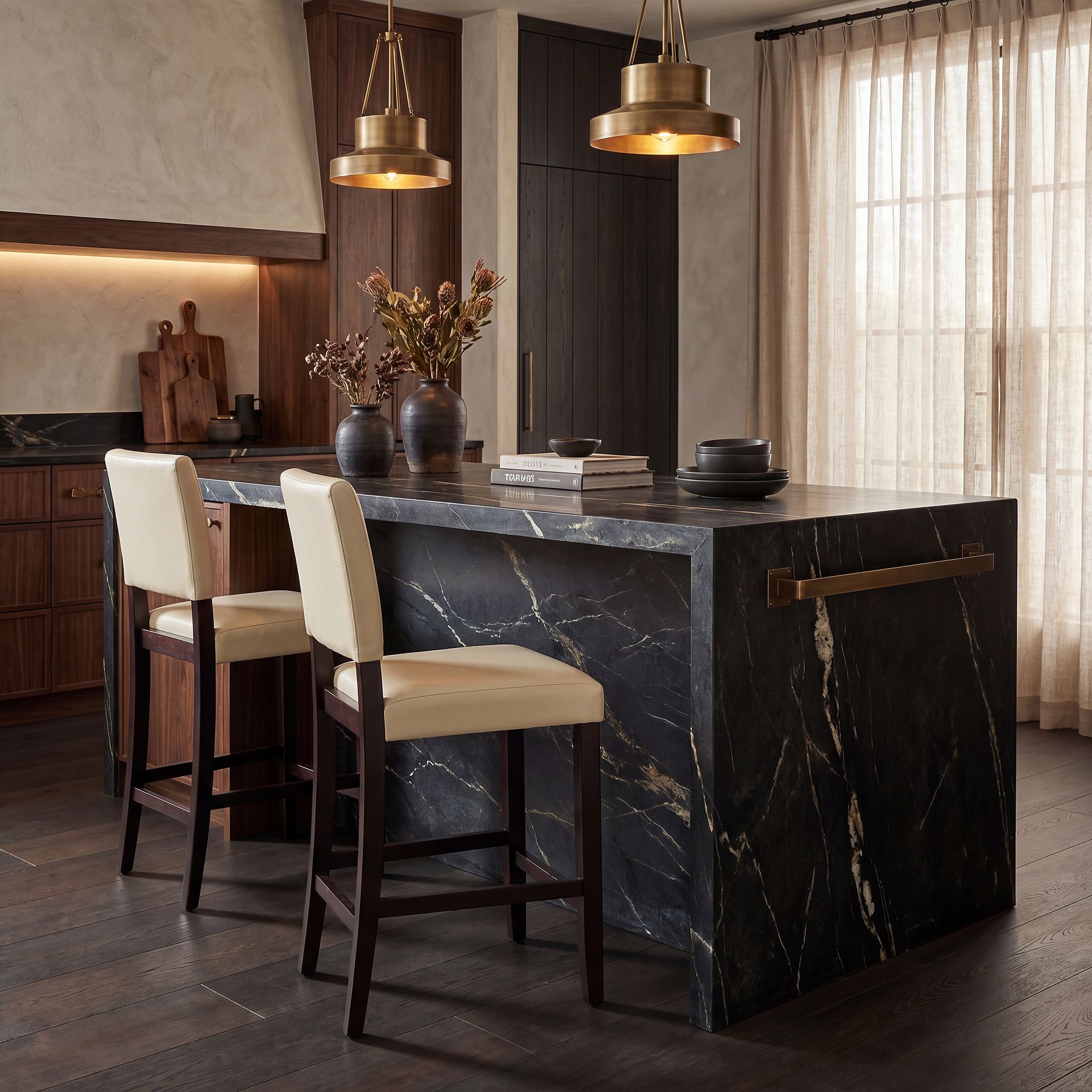 Sunset View Brown Cherry Finish 3 Pc Counter Height Dining Set with Cream Stools - Image 6