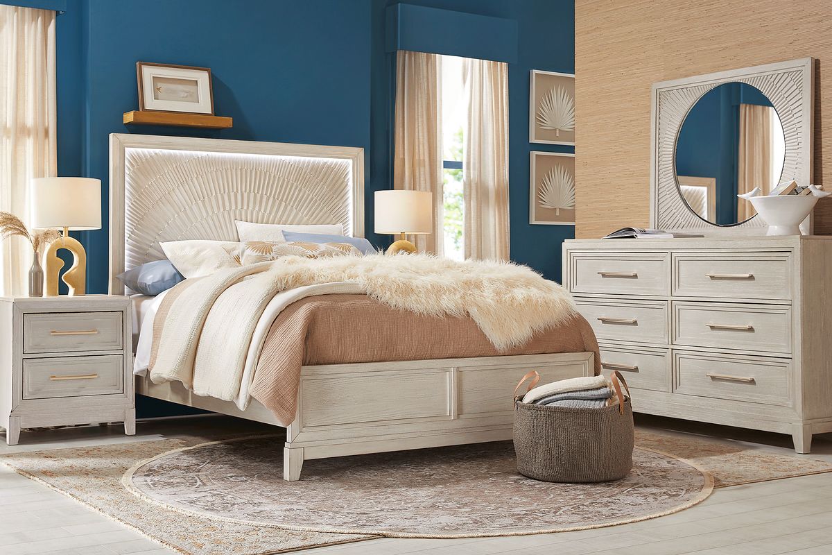 Sunside Way 7 Pc Sand Light Wood King Bedroom Set With Dresser, Mirror ...