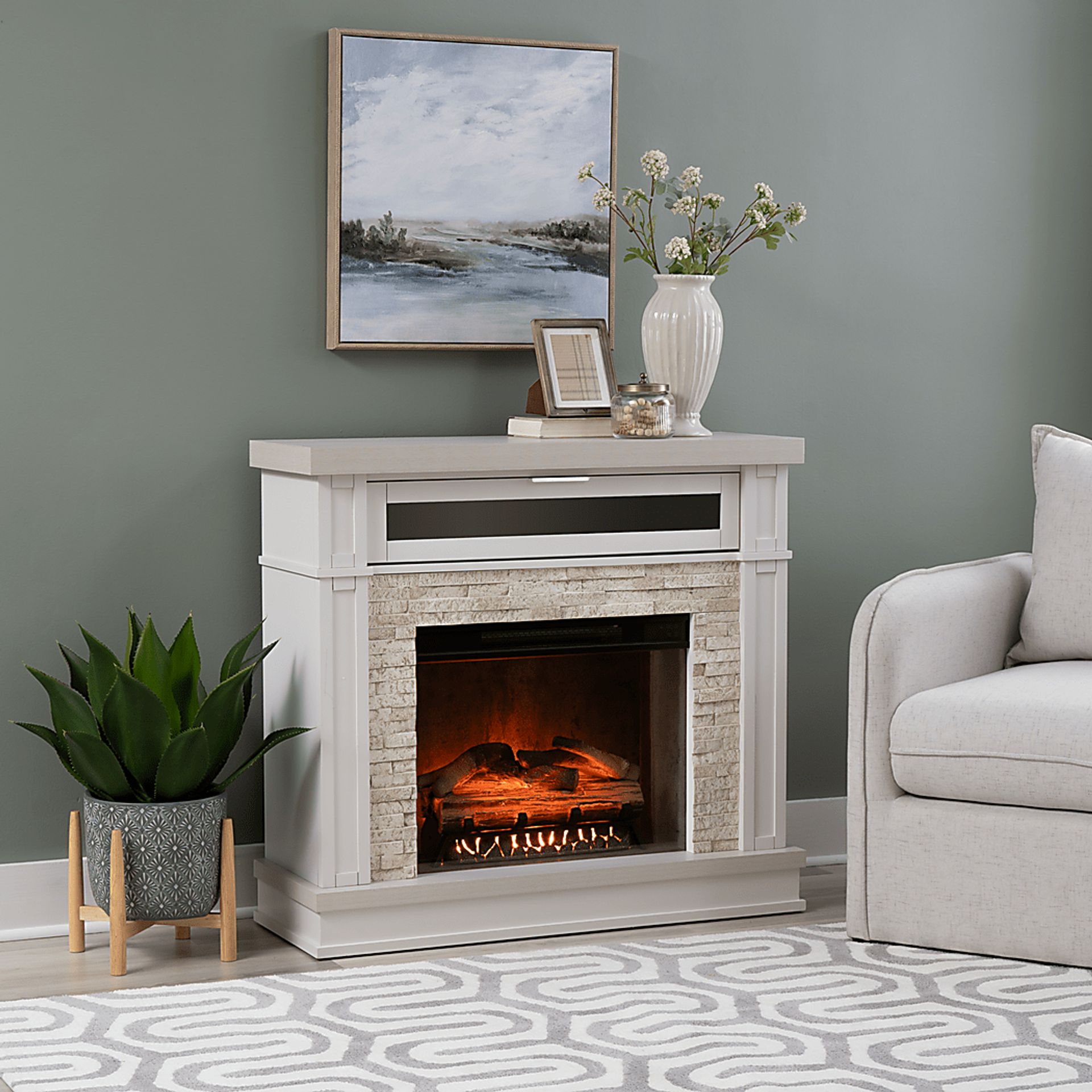 Suntos White 40 in. Console with Electric Fireplace - Image 2