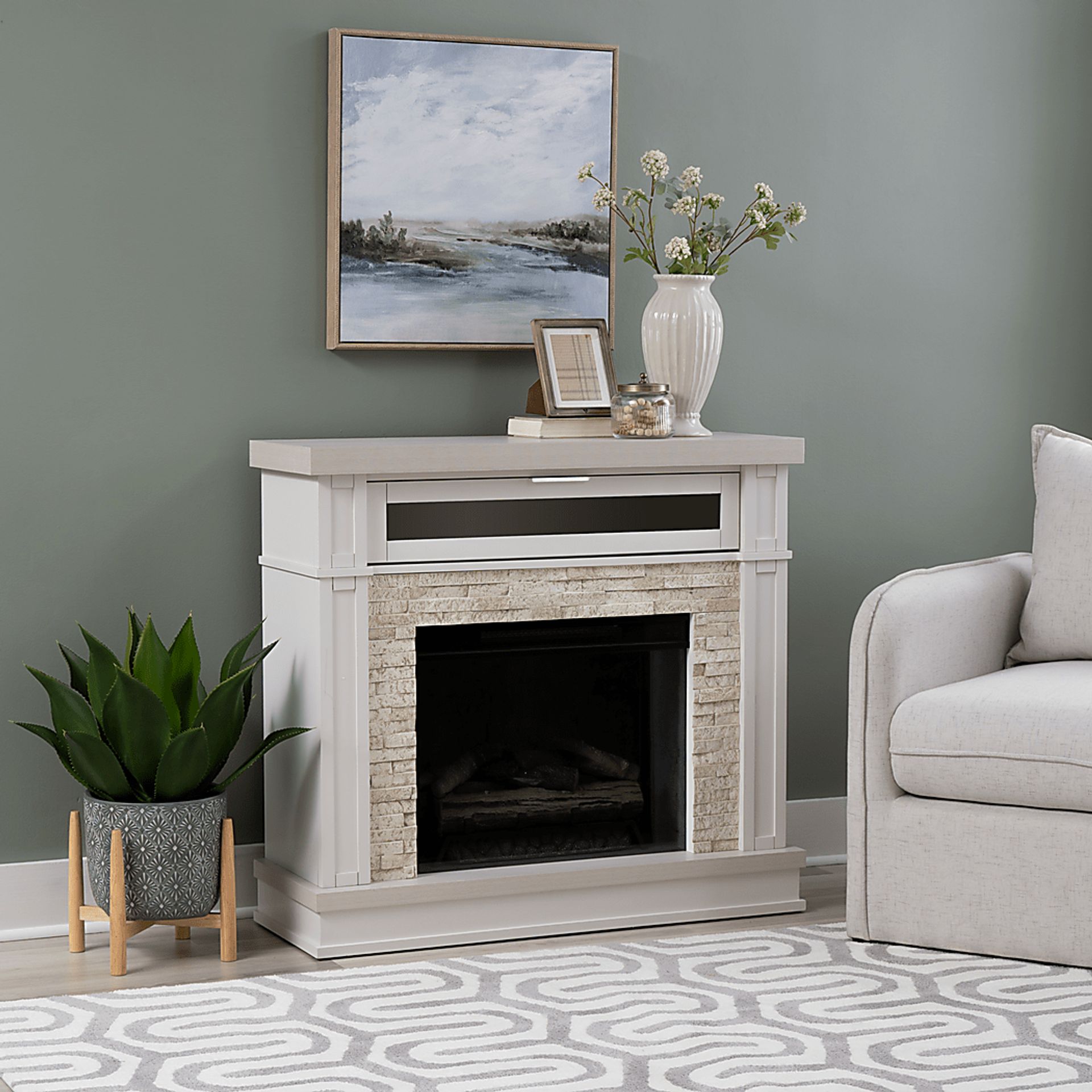 Suntos White 40 in. Console with Electric Fireplace - Image 3