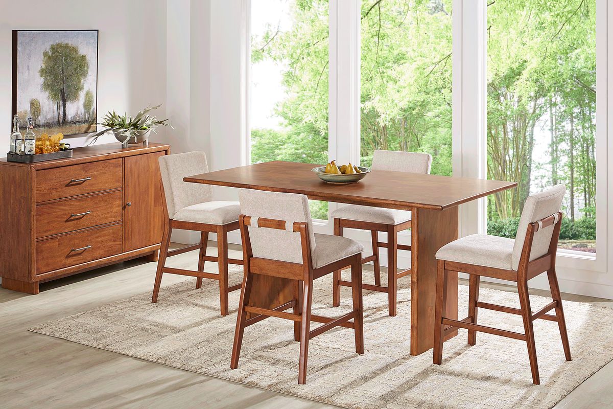 Surrey Ellis 5 Pc Brown Dark Wood Beige Dining Room Set With Dining