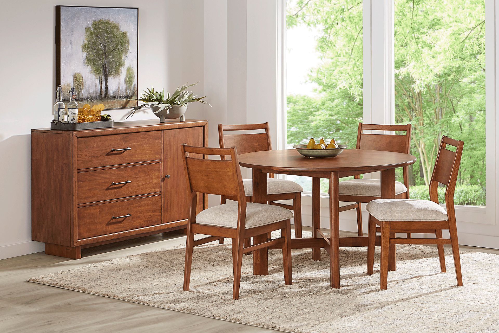 Surrey Ellis Brown 5 Pc Round Dining Room with Panel Back Chairs - Image 1