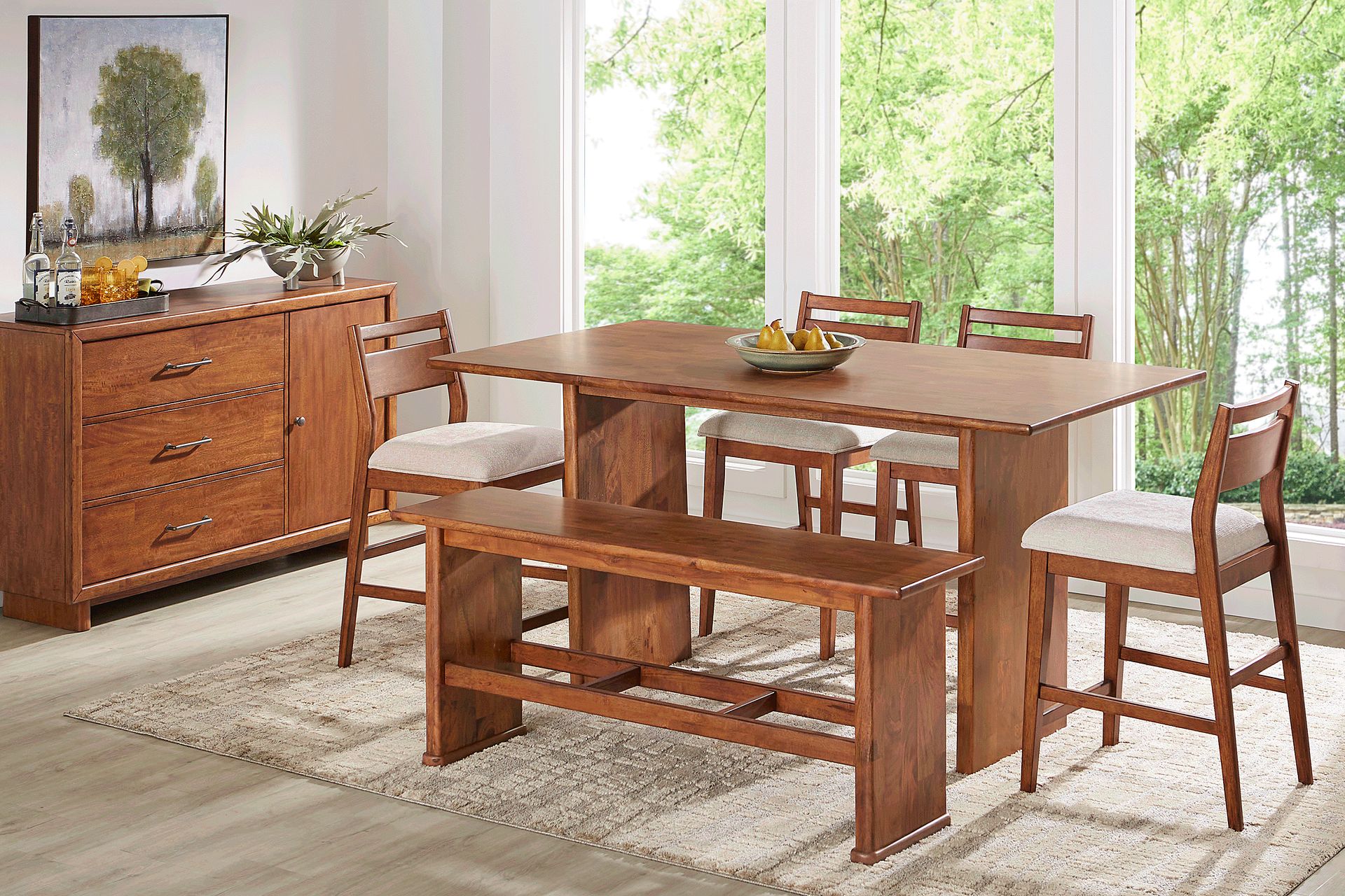 Surrey Ellis Brown 6 Pc Counter Height Dining Room with Panel Back Chairs and Bench - Image 1