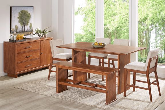 Surrey Ellis Brown 6 Pc Counter Height Dining Room with Upholstered Chairs and Bench
