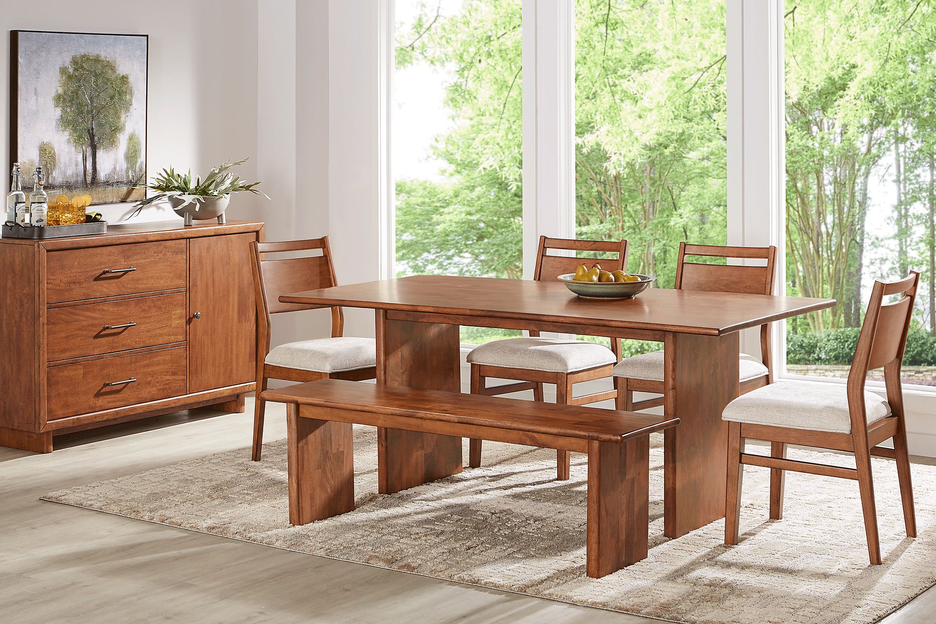 Surrey Ellis Brown 6 Pc Dining Room with Panel Back Chairs and Bench - Image 1