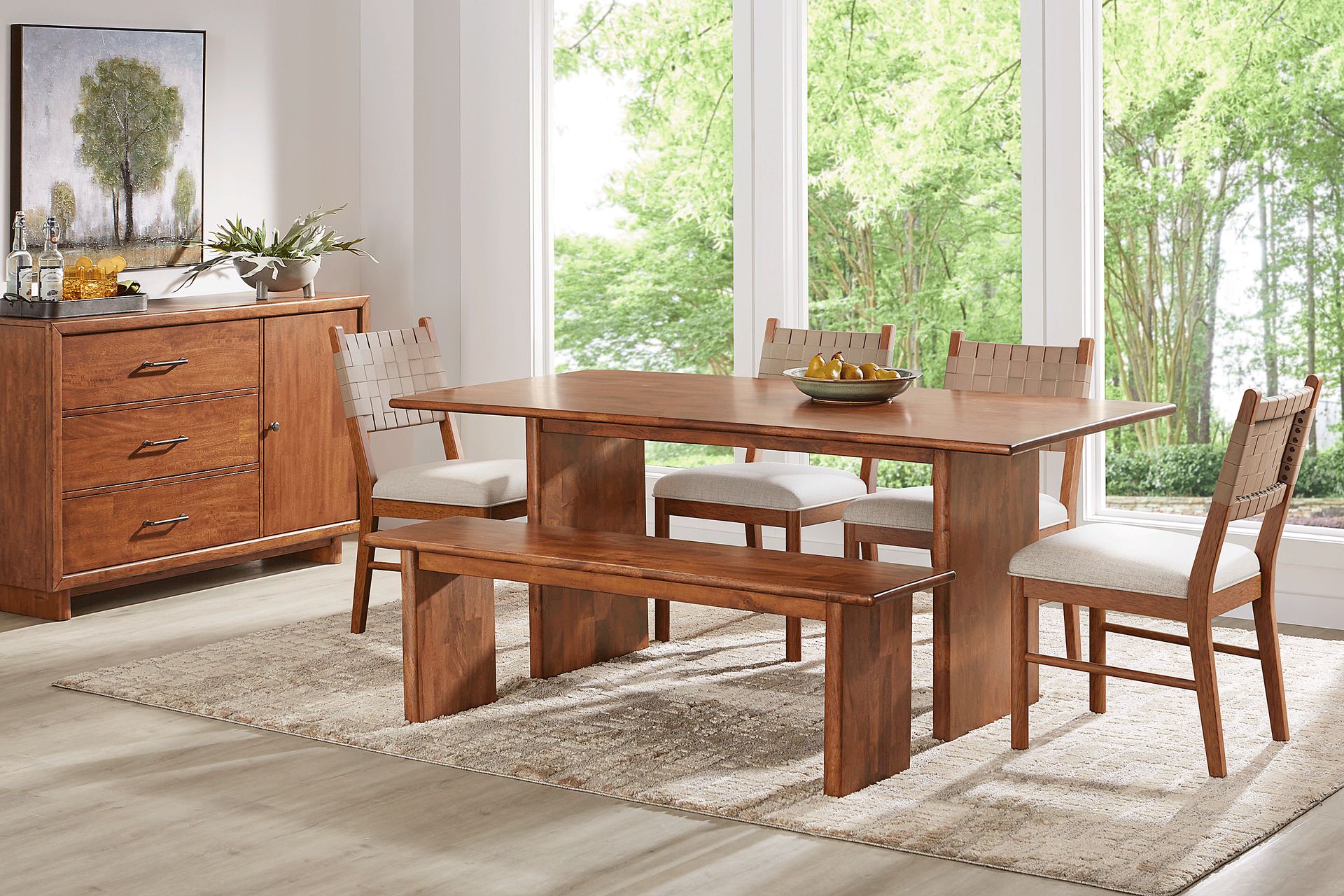 Surrey Ellis Brown 6 Pc Dining Room with Strap Back Chairs and Bench - Image 1