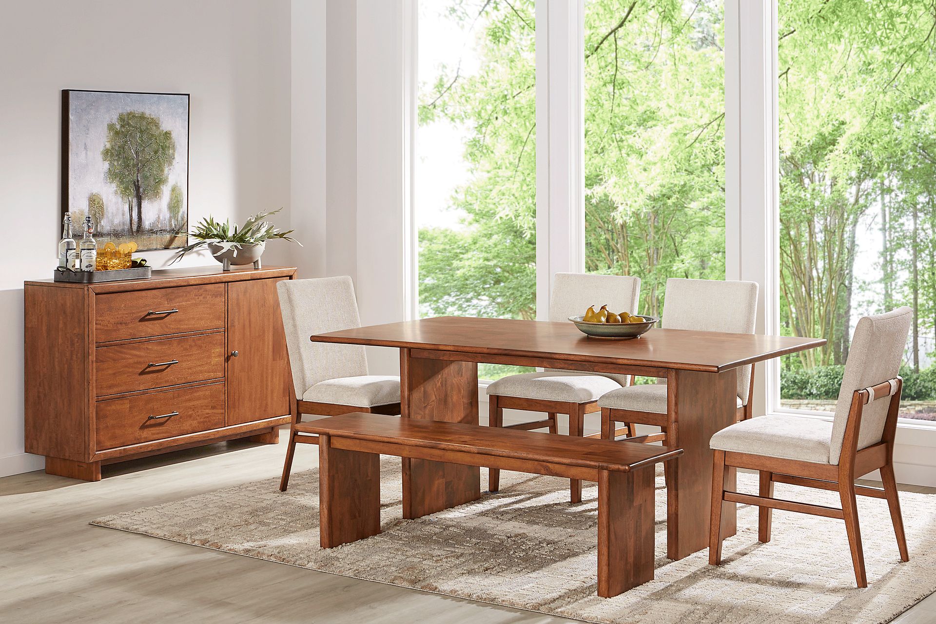 Surrey Ellis Brown 6 Pc Dining Room with Upholstered Chairs and Bench - Image 1