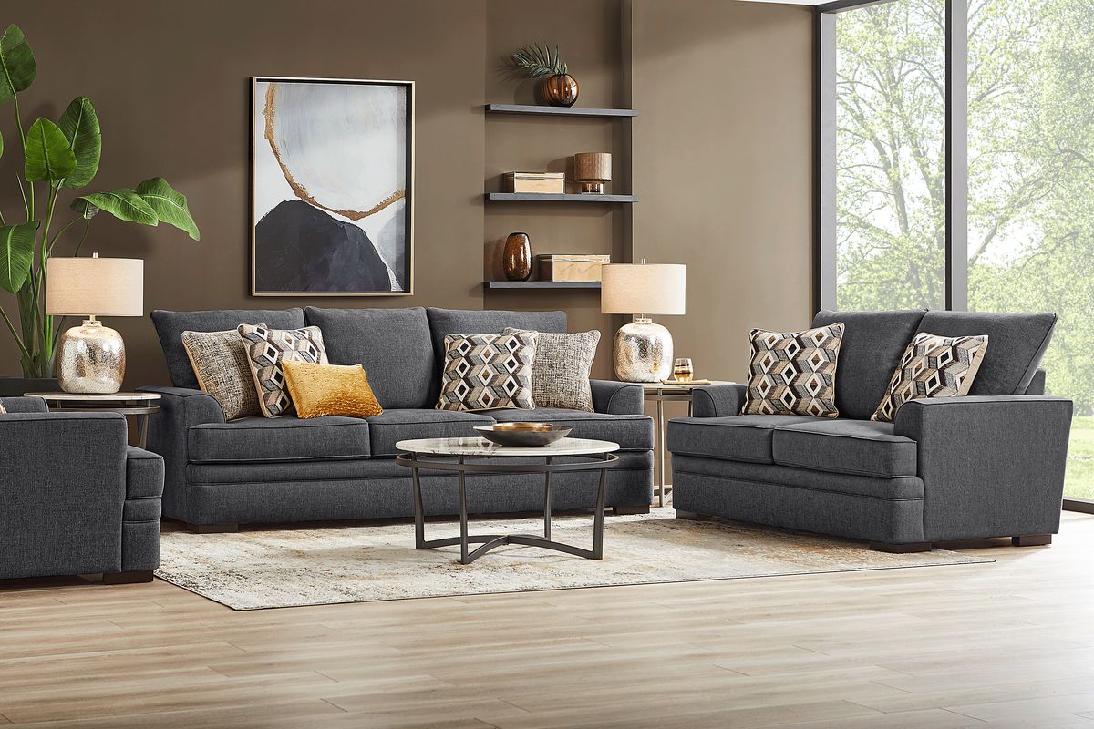 Surrey Hills 5 Pc Black Woven Living Room Set With Sofa, Loveseat, 3 Pc