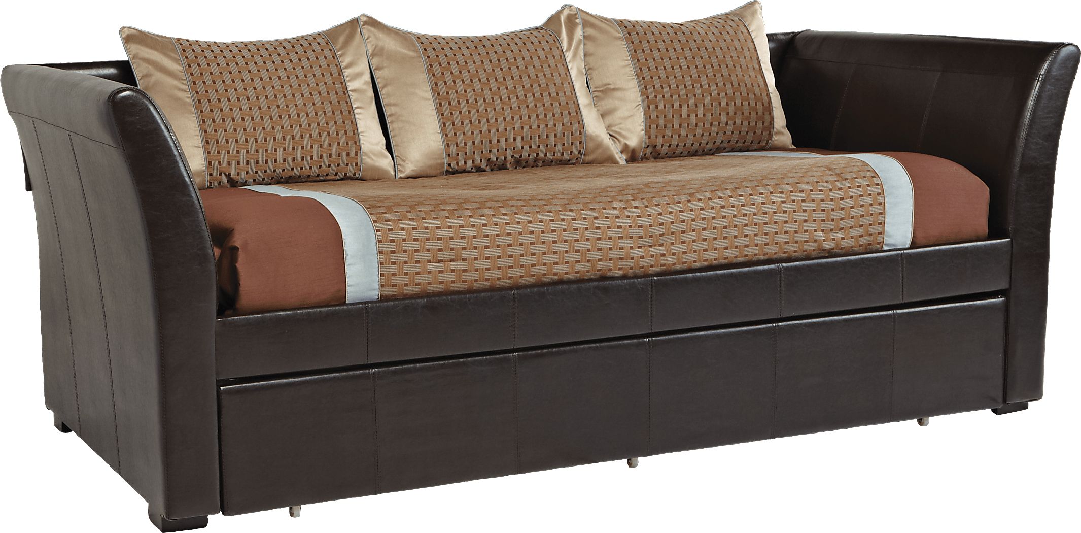 Brown leather deals daybed with trundle