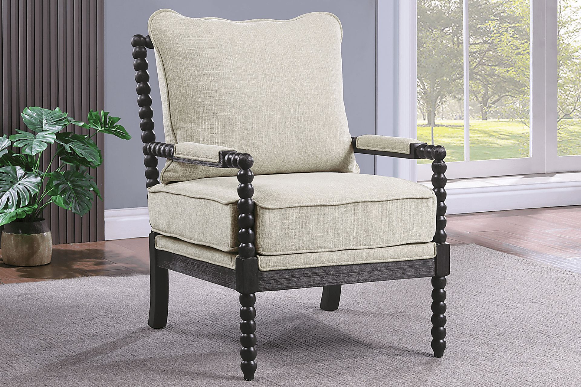 Susanna Black Accent Chair with Beige Cushions - Image 4