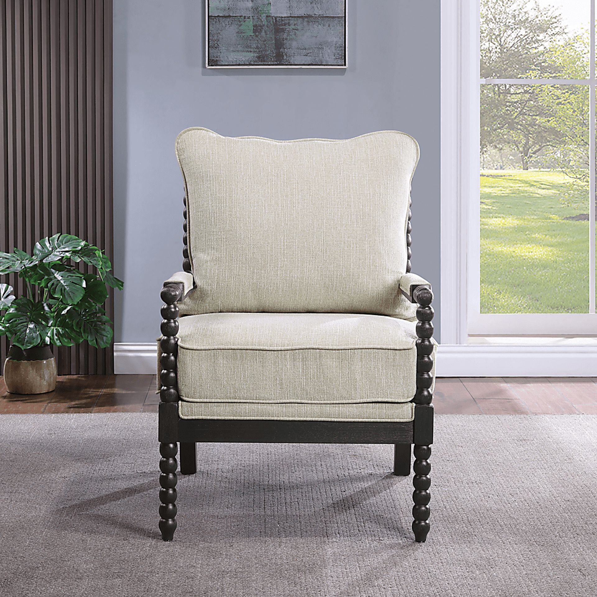 Susanna Black Accent Chair with Beige Cushions - Image 5