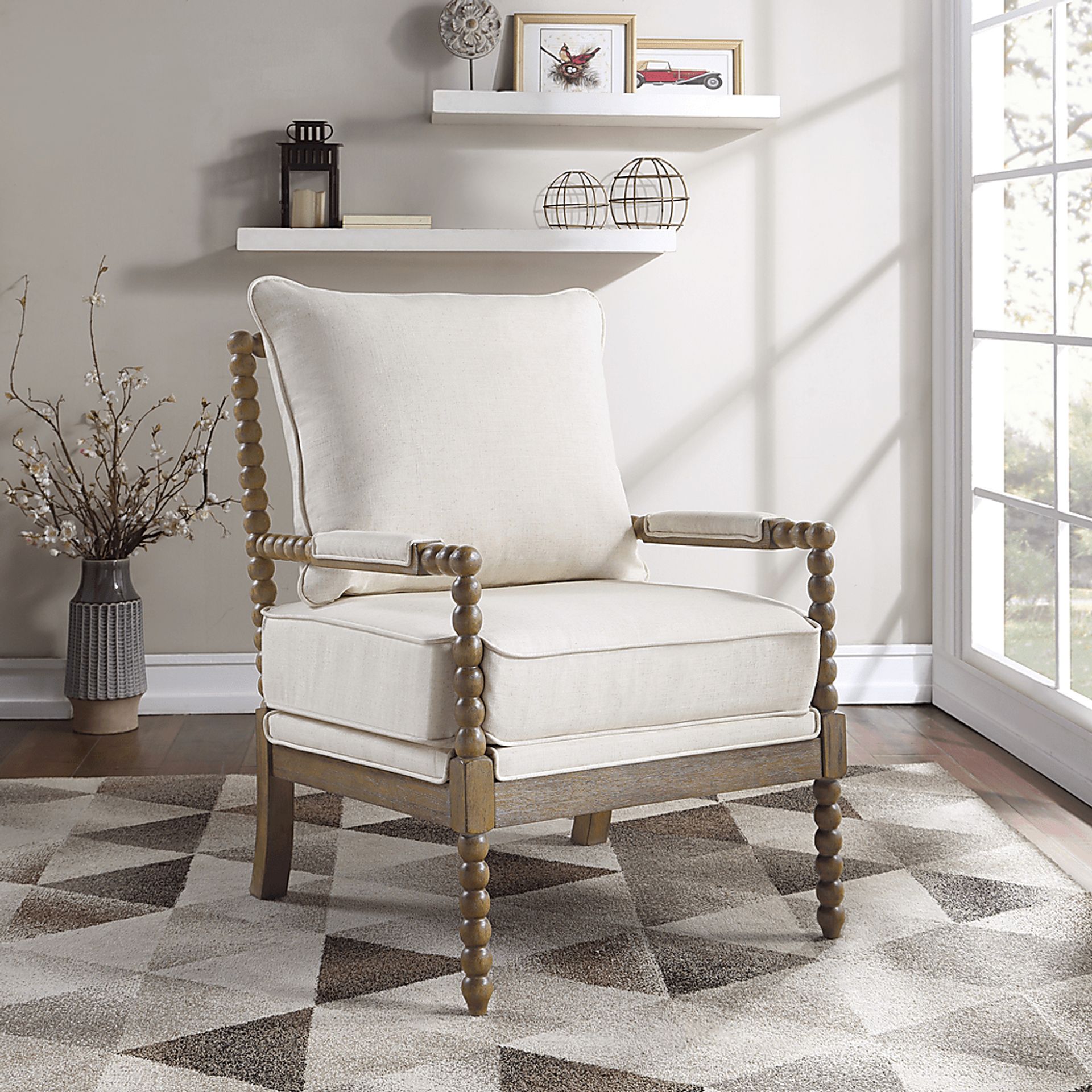 Susanna Brown Accent Chair with Beige Cushions - Image 4