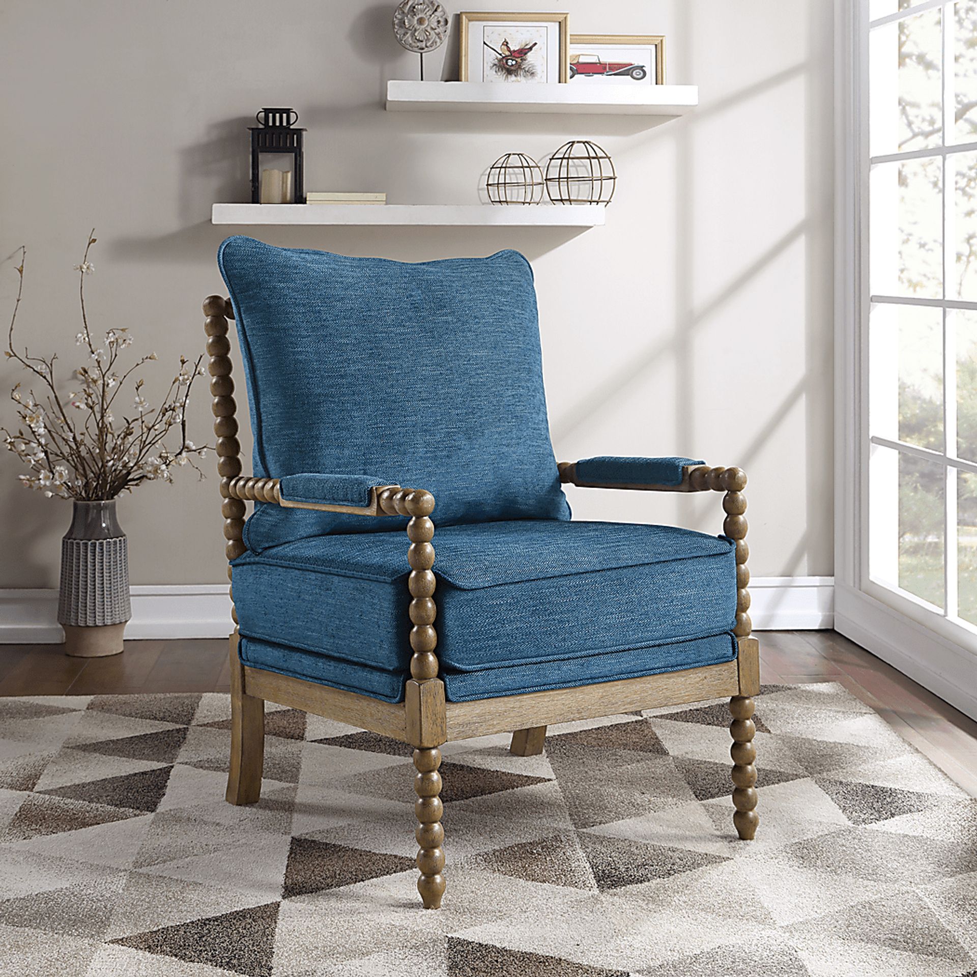 Susanna Brown Accent Chair with Navy Cushions - Image 4