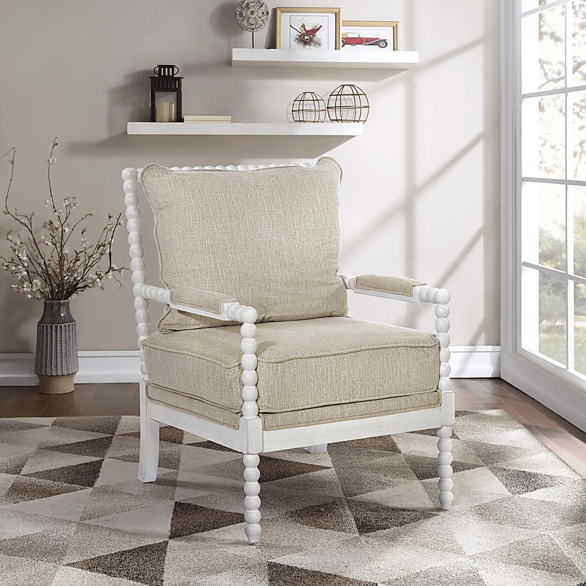 Susanna White Accent Chair with Beige Cushions - Image 4
