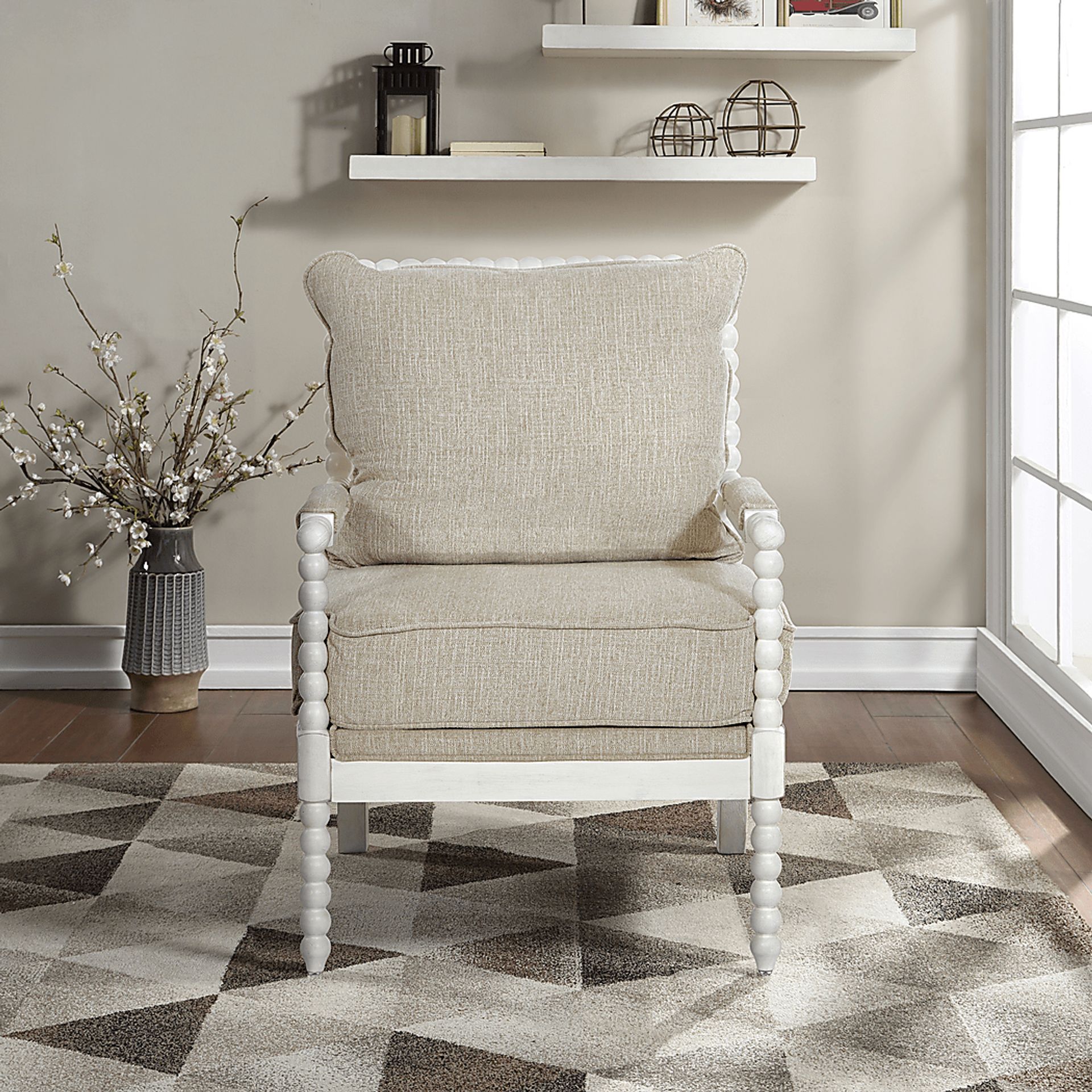 Susanna White Accent Chair with Beige Cushions - Image 5