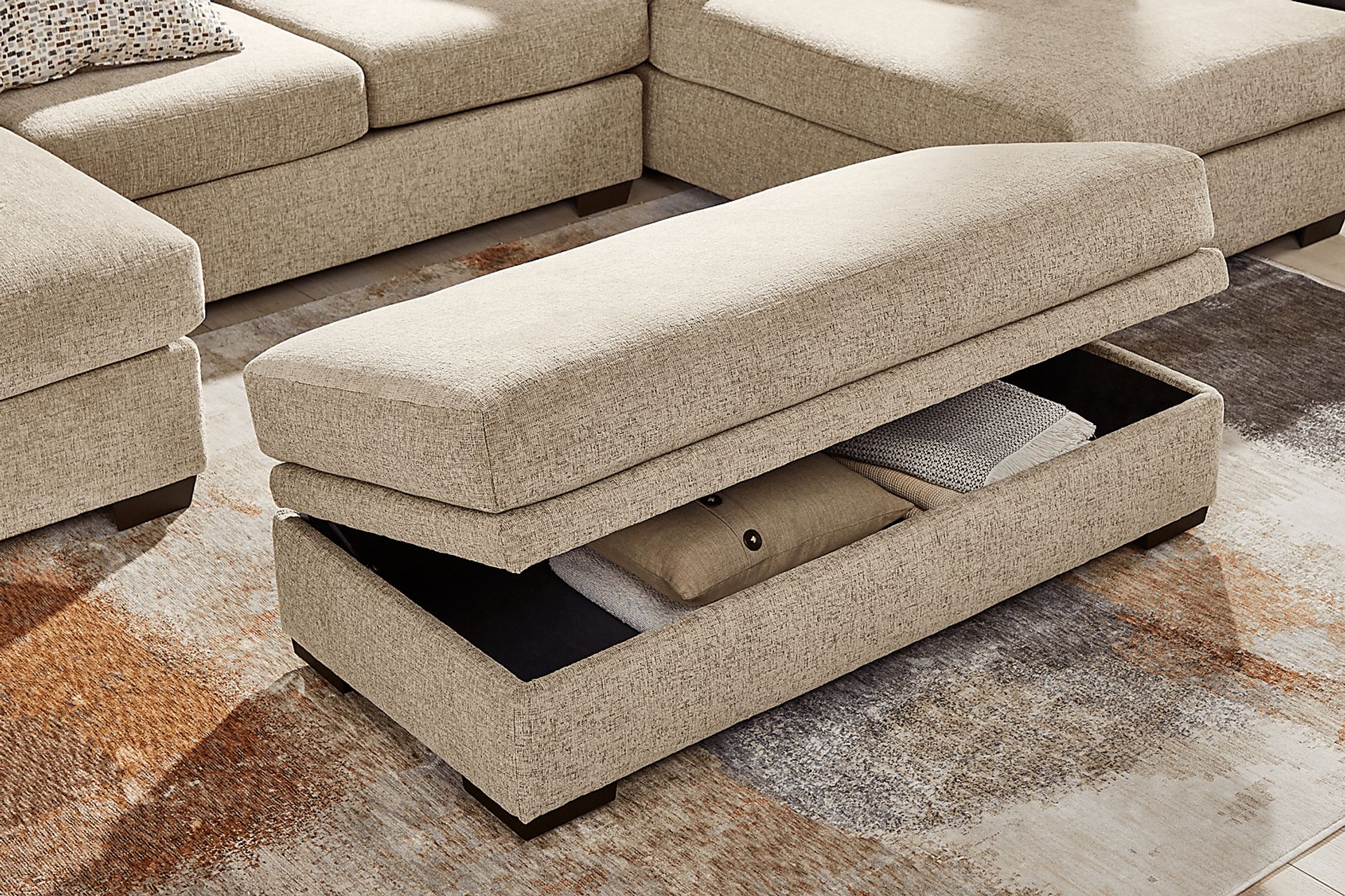 Sutterfield Beige Storage Ottoman - Image 3