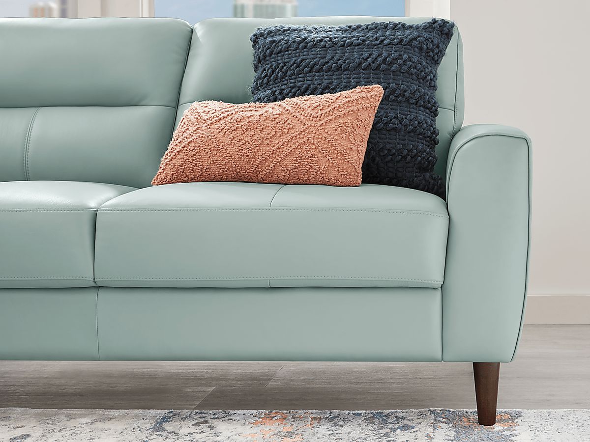 Sutton Heights Aqua Blue Leather 2 Pc With Chaise Left Arm Sectional ...
