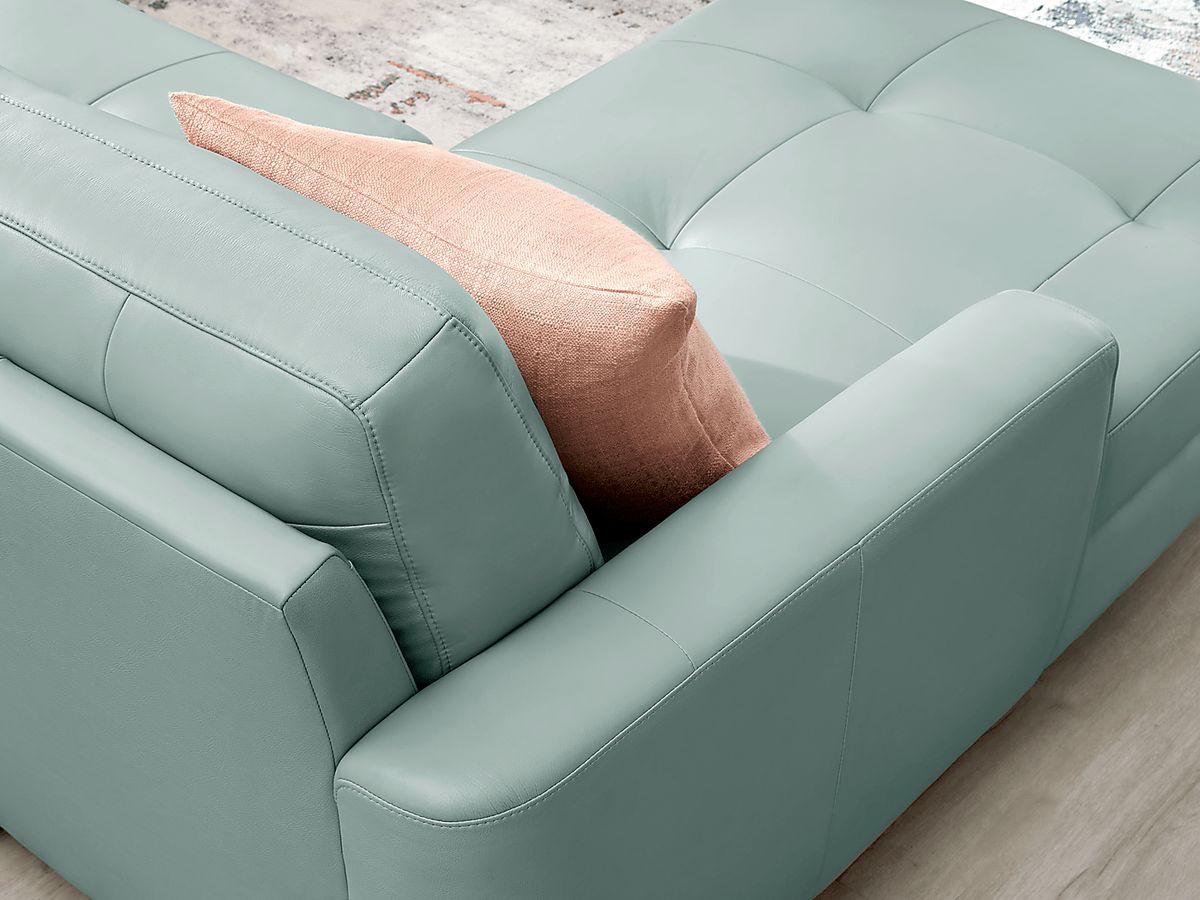 Sutton Heights Aqua Blue Leather 2 Pc With Chaise Left Arm Sectional ...