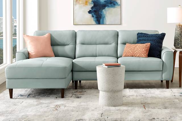 Sutton Heights Aqua Leather 2 Pc Sectional - Thumbnail - Image 2