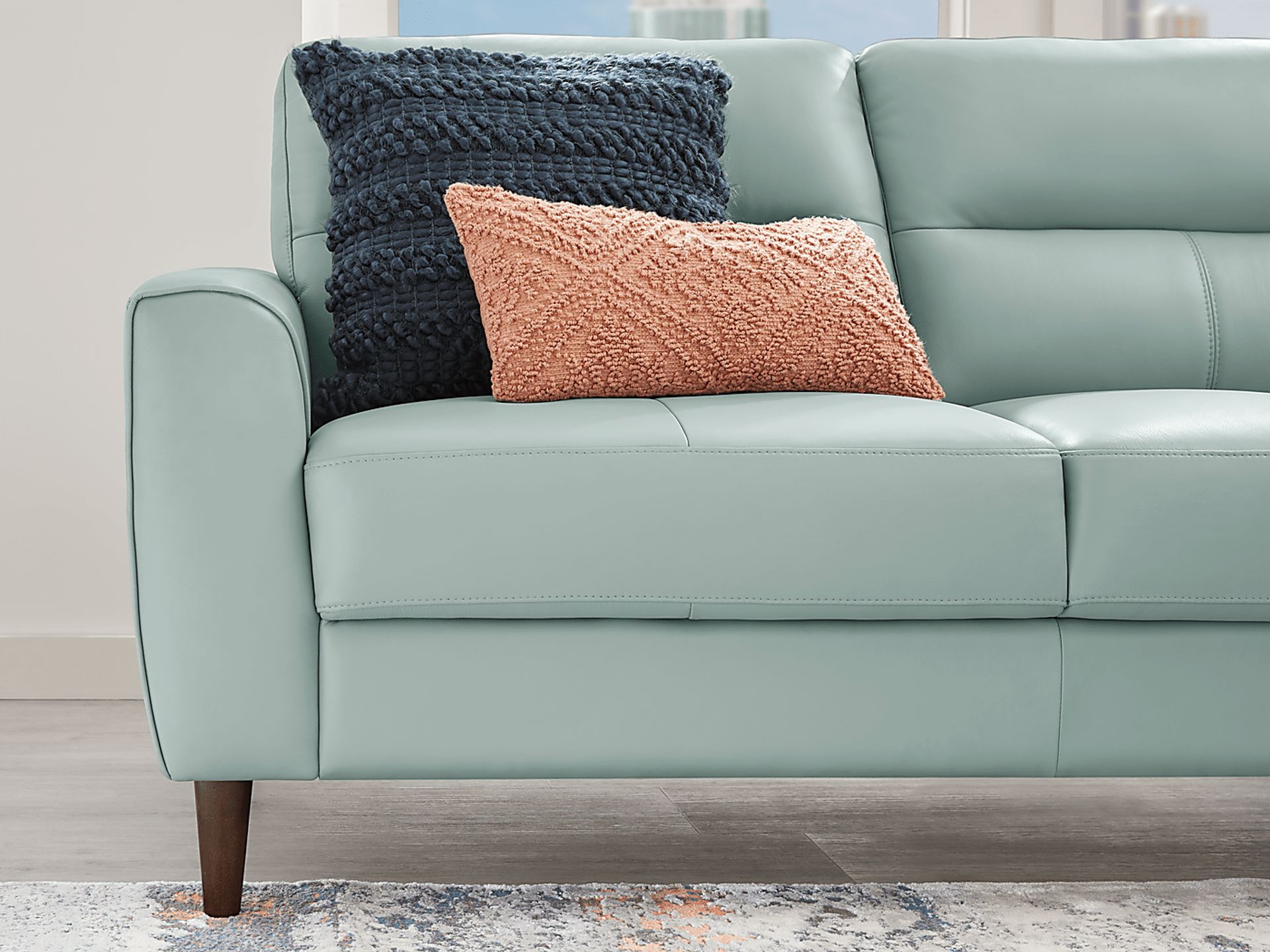 Sutton Heights Aqua Leather 2 Pc Sectional - Image 4
