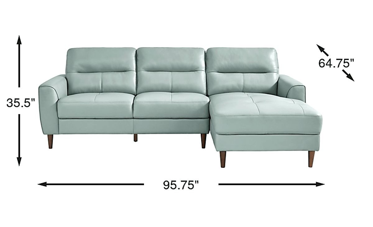 Sutton Heights Aqua Blue Leather 2 Pc With Chaise Right Arm Sectional ...