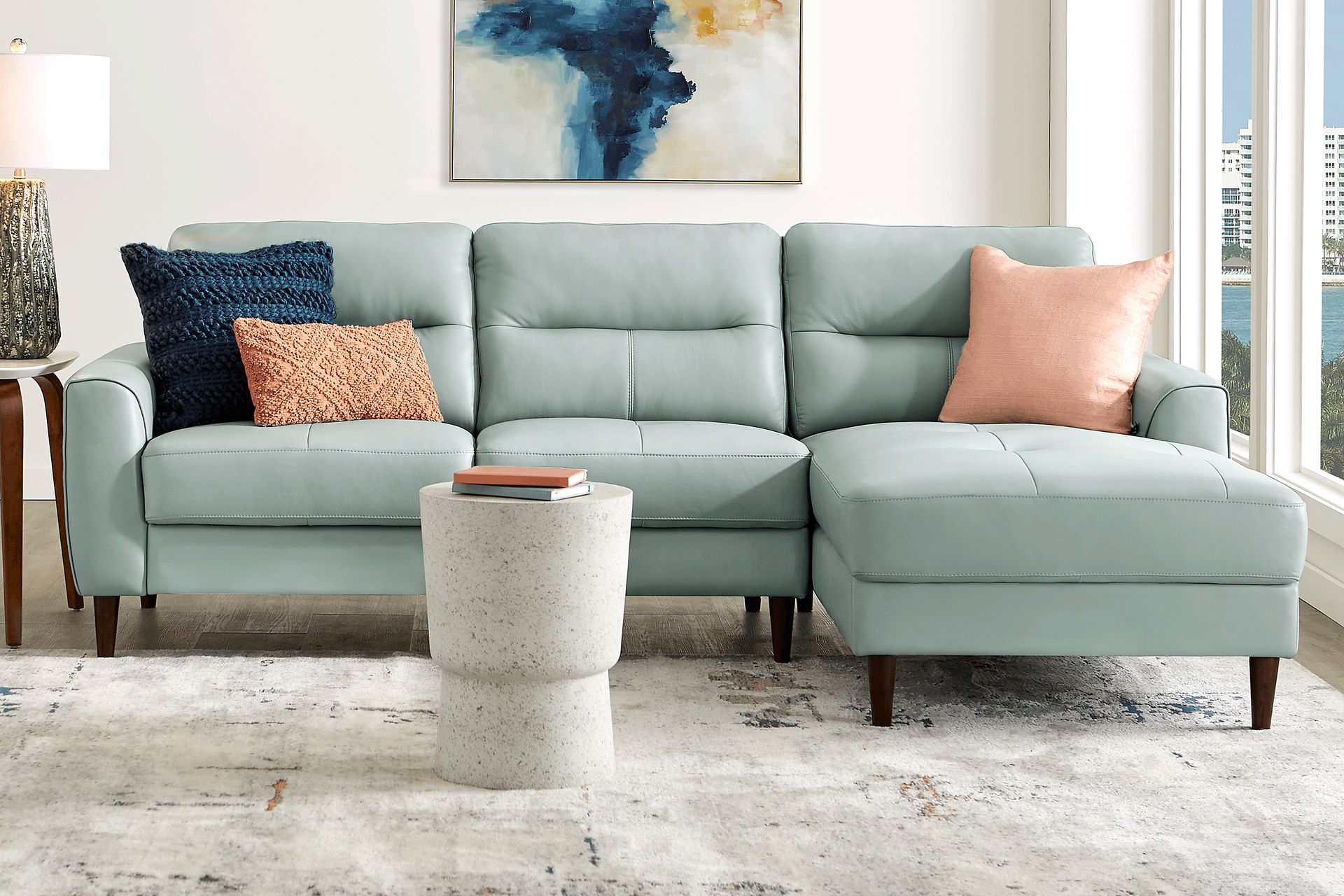 Sutton Heights Aqua Leather 2 Pc Sectional - Image 2