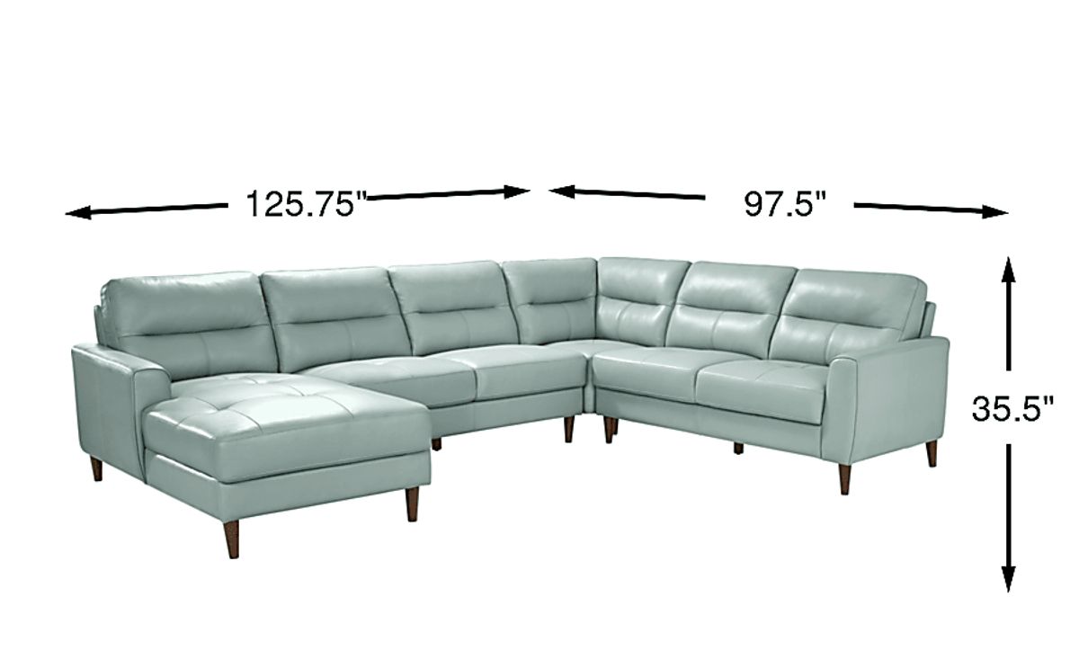 Sutton Heights Aqua Blue Leather 4 Pc With Chaise Left Arm Sectional ...