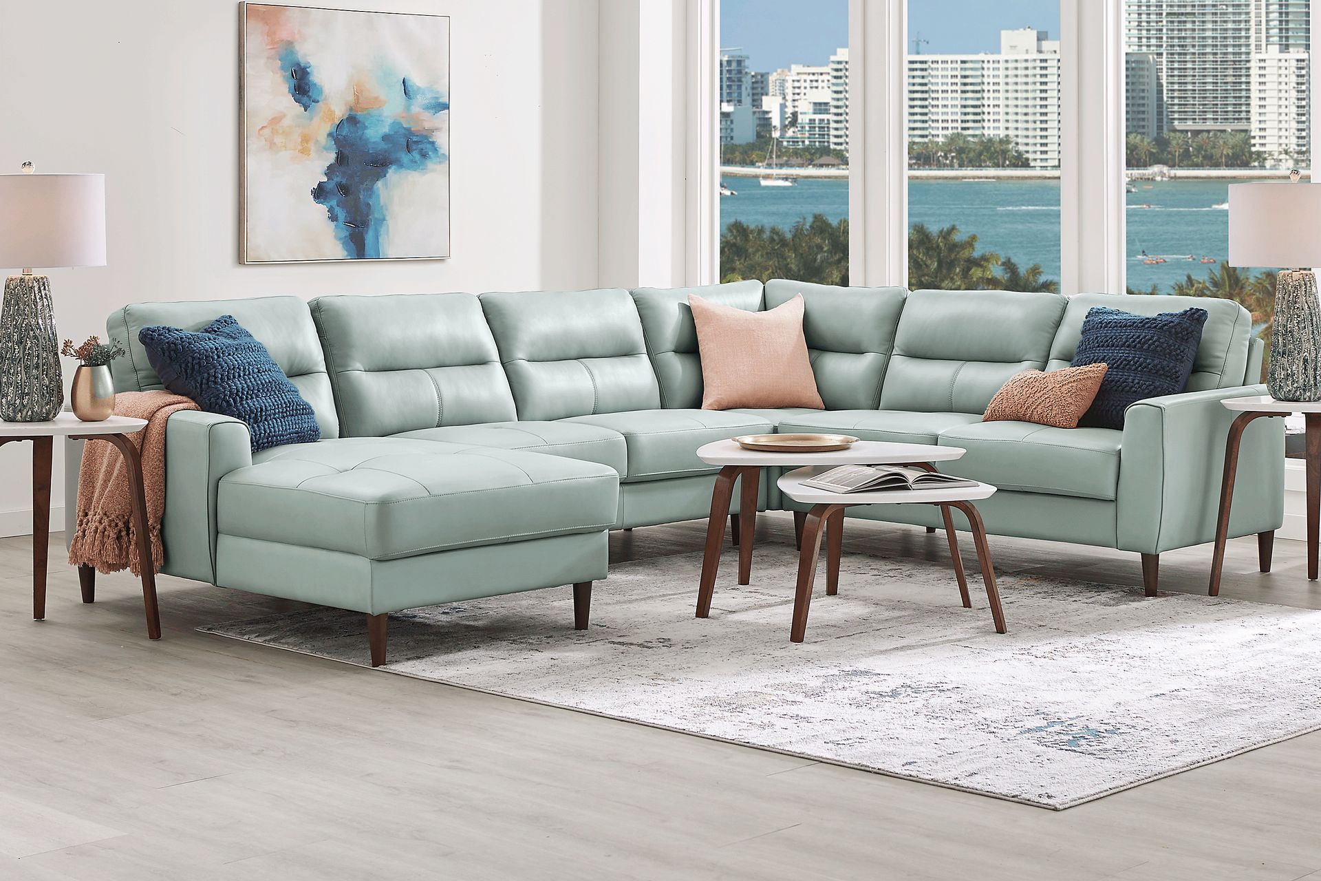Sutton Heights Aqua Leather 4 Pc Sectional - Image 2