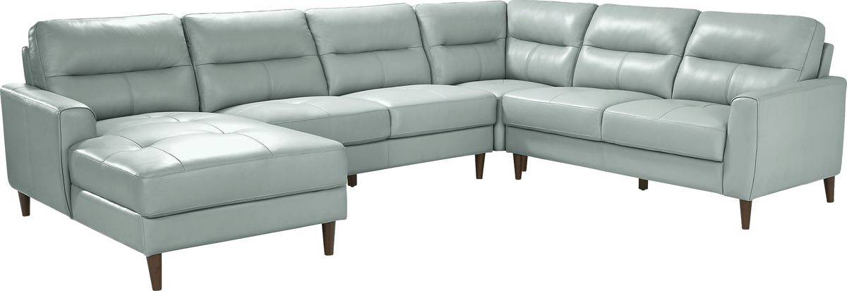 Sutton Heights Aqua Blue Leather 4 Pc With Chaise Left Arm Sectional ...