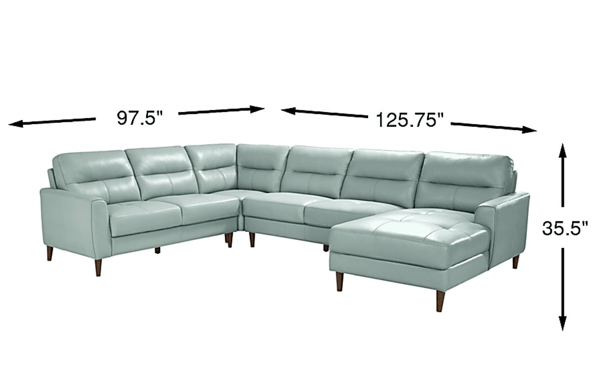 Sutton Heights Aqua Blue Leather 4 Pc With Chaise Right Arm Sectional ...