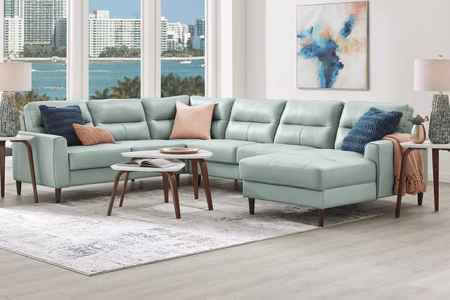 Sutton Heights Aqua Leather 4 Pc Sectional - Thumbnail - Image 2