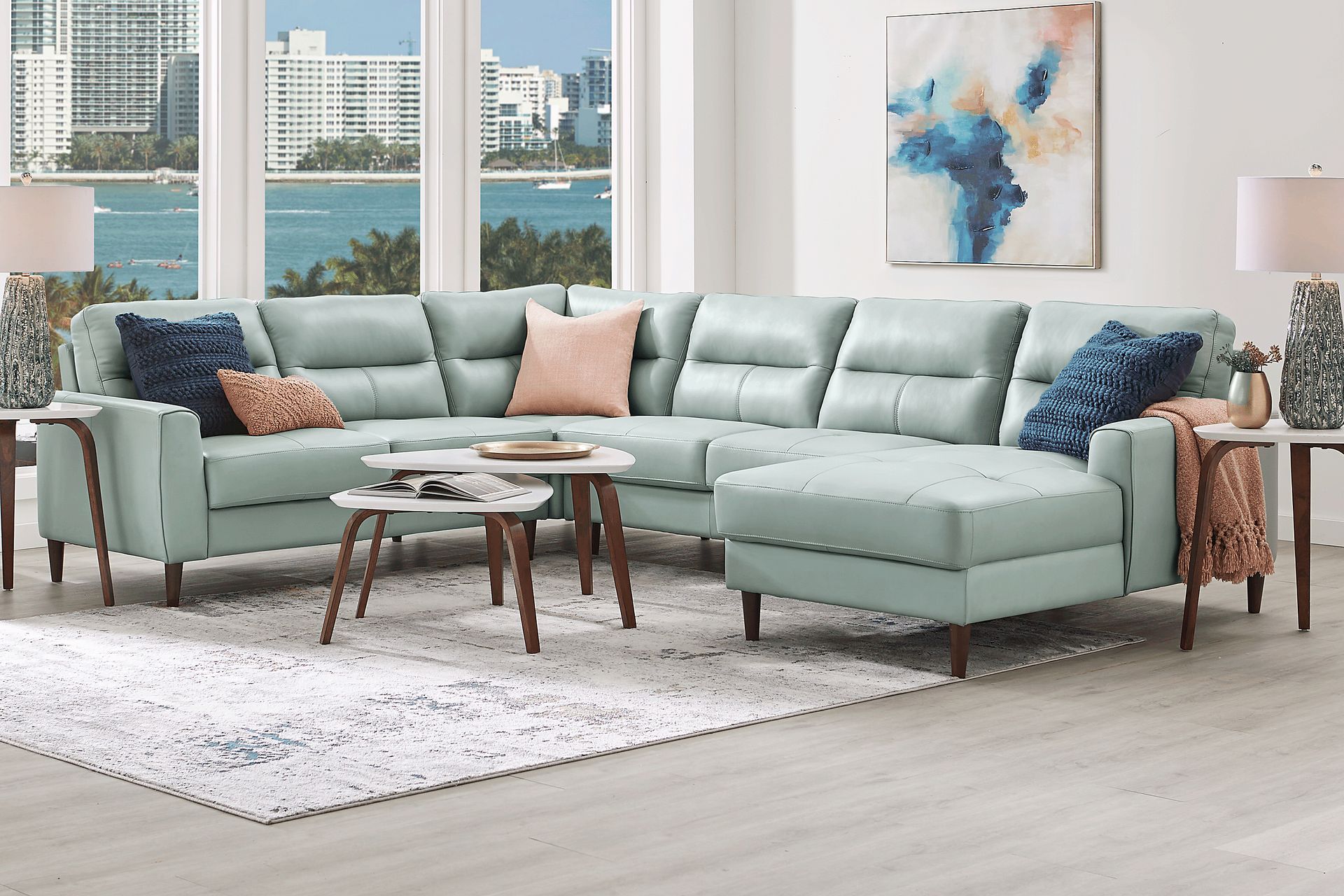 Sutton Heights Aqua Leather 4 Pc Sectional - Image 2