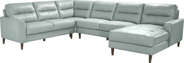 Sutton Heights Aqua Leather 4 Pc Sectional - Thumbnail - Image 1