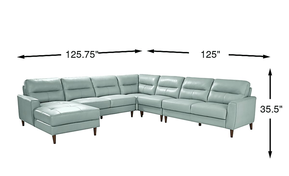 Sutton Heights Aqua Blue Leather 5 Pc With Chaise Left Arm Sectional ...