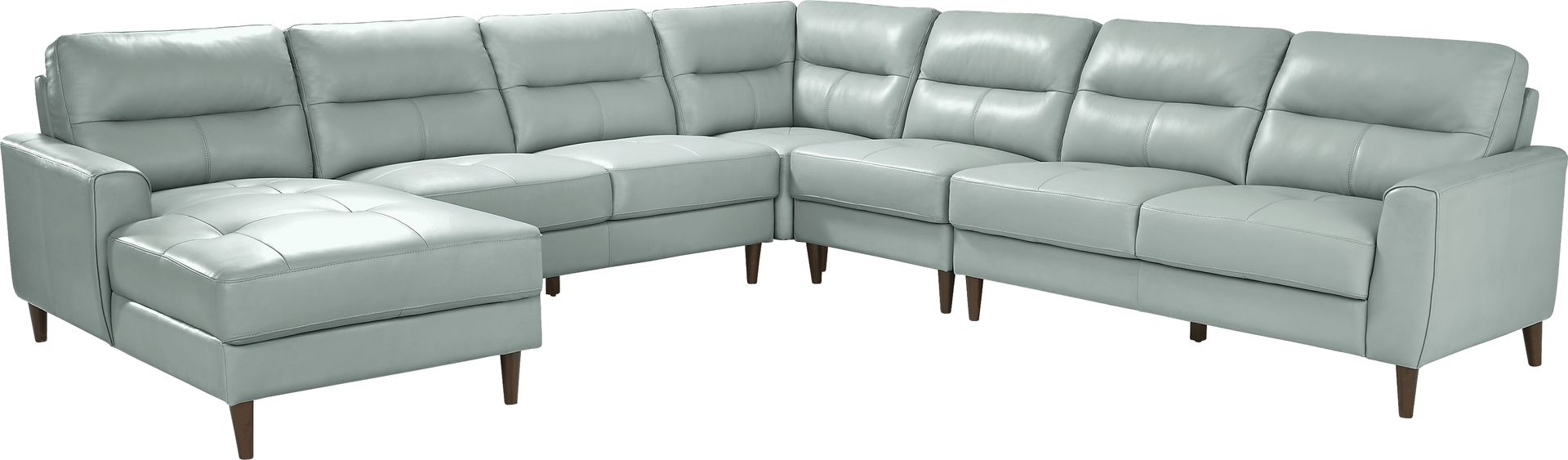 Sutton Heights Aqua Leather 5 Pc Sectional - Image 1