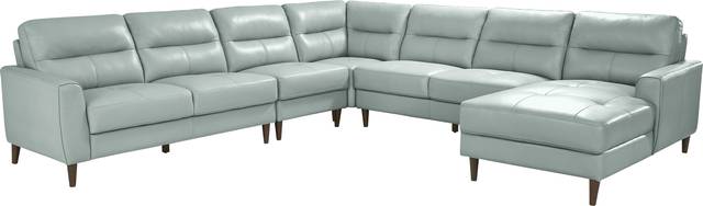 Sutton Heights Aqua Leather 5 Pc Sectional - Thumbnail - Image 1