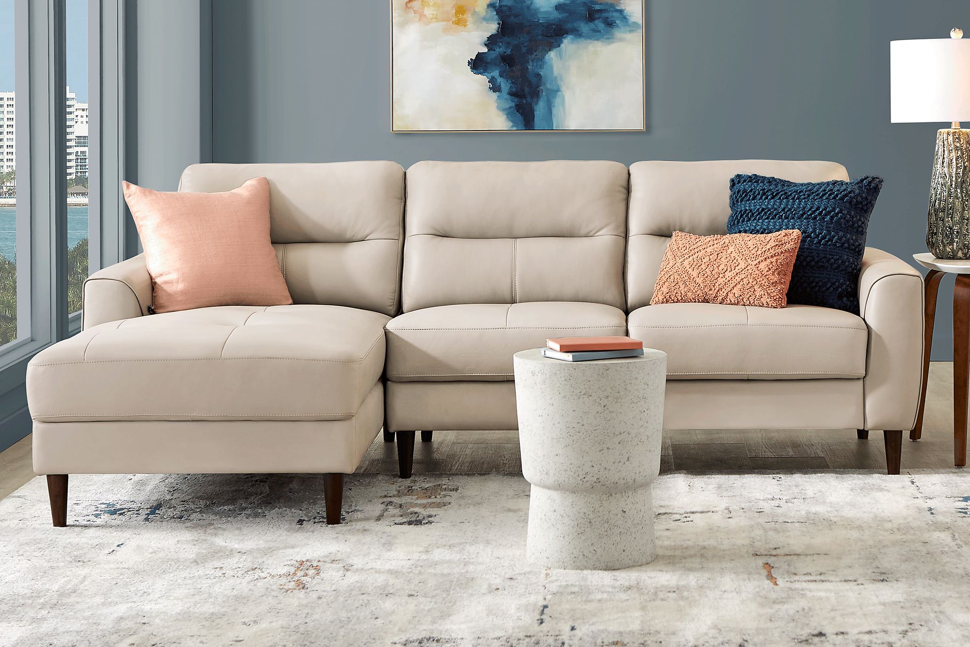 Sutton Heights Beige Leather 2 Pc Sectional - Image 2
