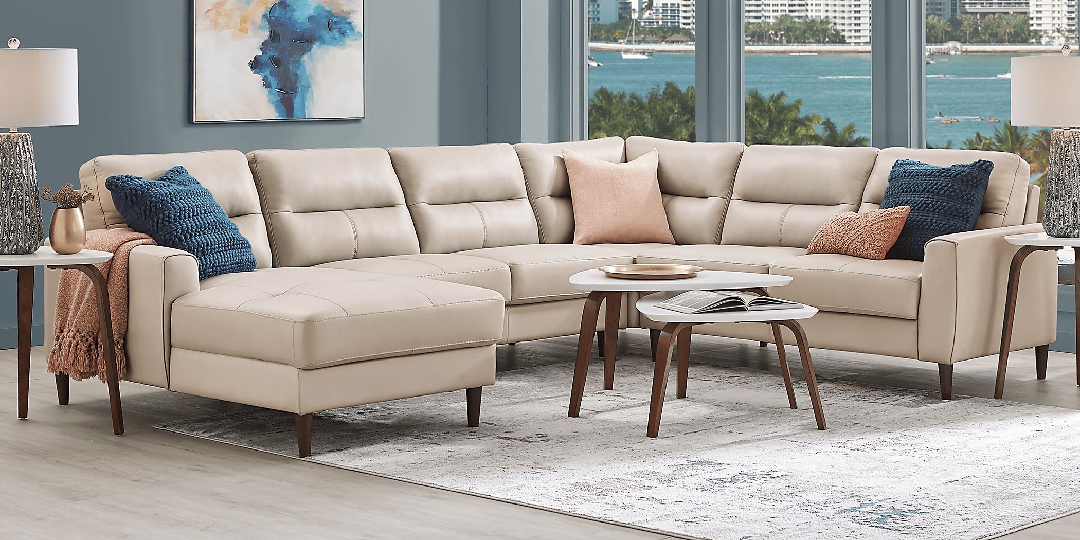 Sutton Heights Beige Leather 4 Pc With Chaise Left Arm Sectional ...