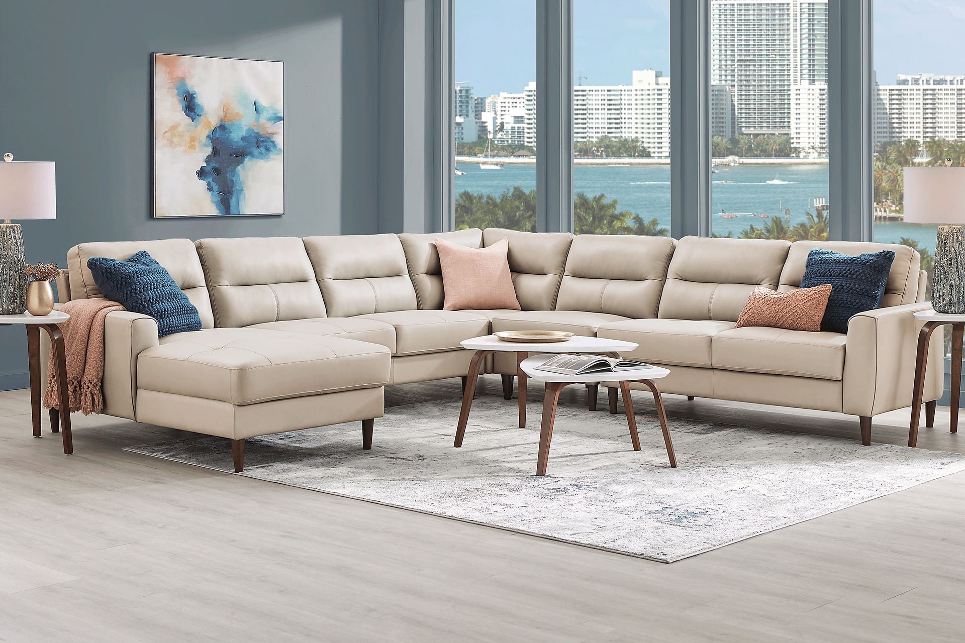 Sutton Heights Beige Leather 5 Pc Sectional - Image 2