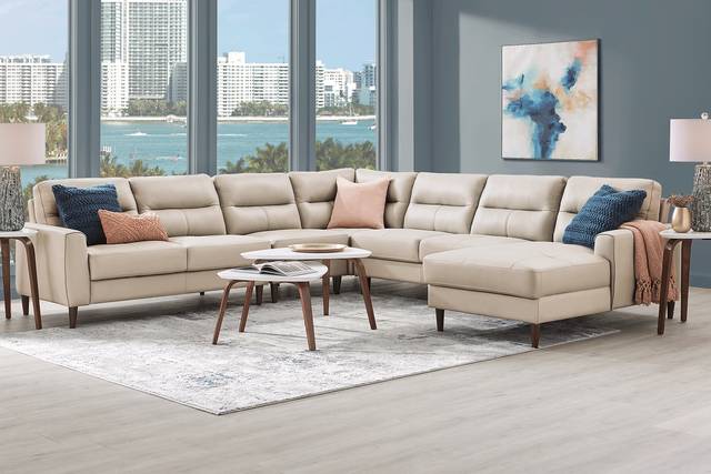 Sutton Heights Beige Leather 5 Pc Sectional - Thumbnail - Image 2