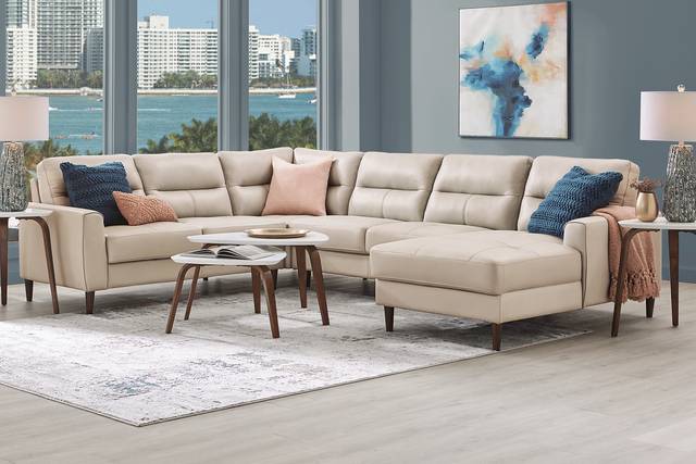 Sutton Heights Beige Leather 7 Pc Sectional Living Room - Thumbnail - Image 1