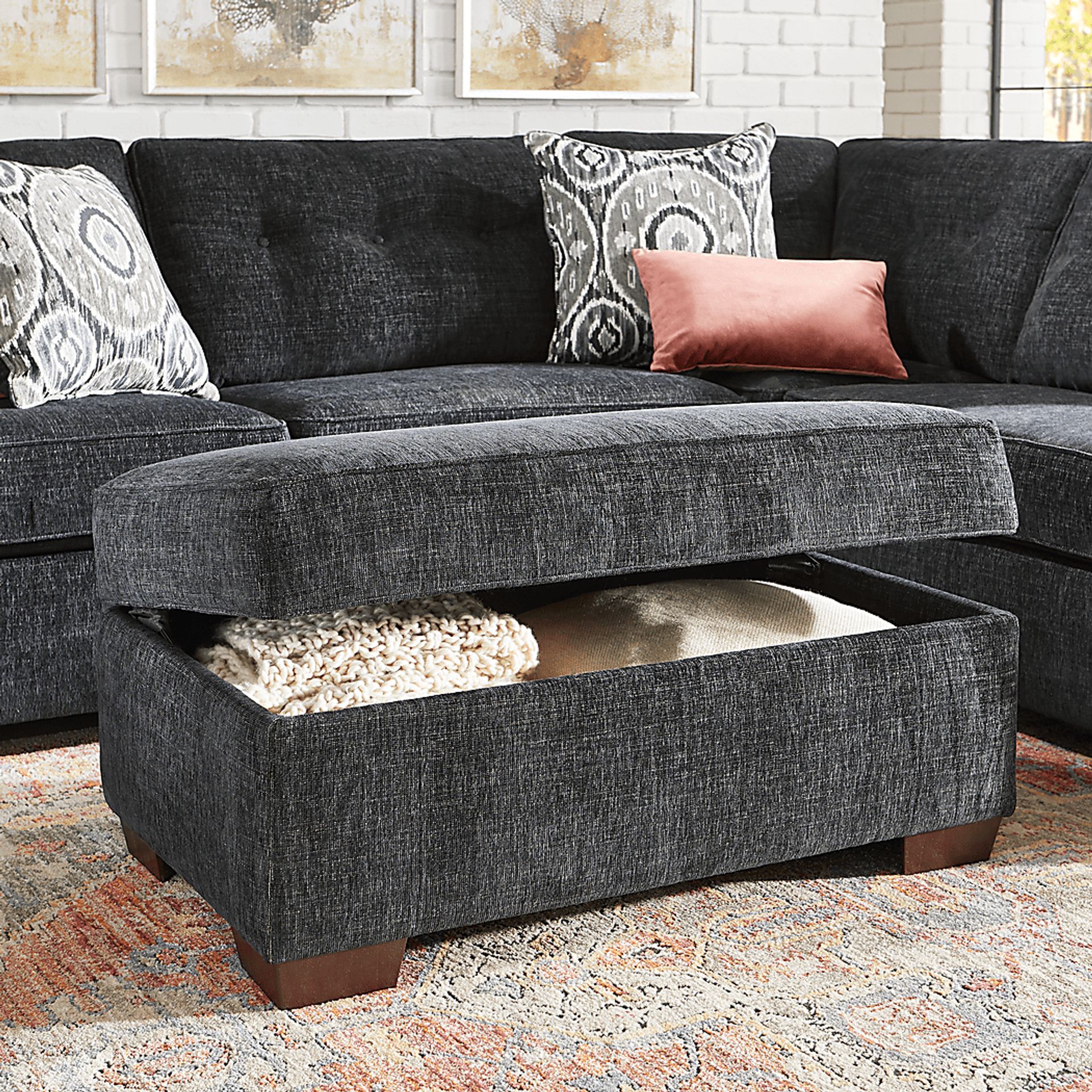 Sutton Lane Black Storage Cocktail Ottoman - Image 4