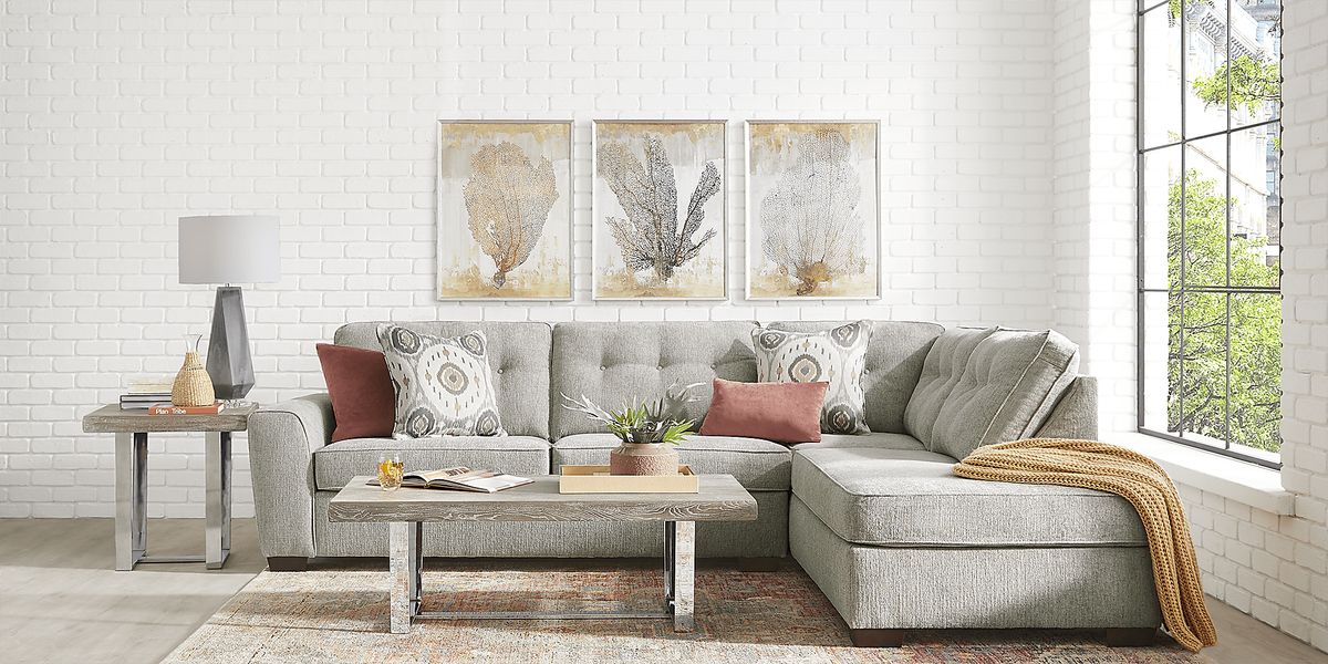 Sutton Lane 5 Pc Gray Polyester Fabric Living Room Set With 2 Pc ...