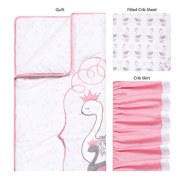 Swan Lullaby Gray 3 Pc Baby Bedding Set - Thumbnail - Image 2
