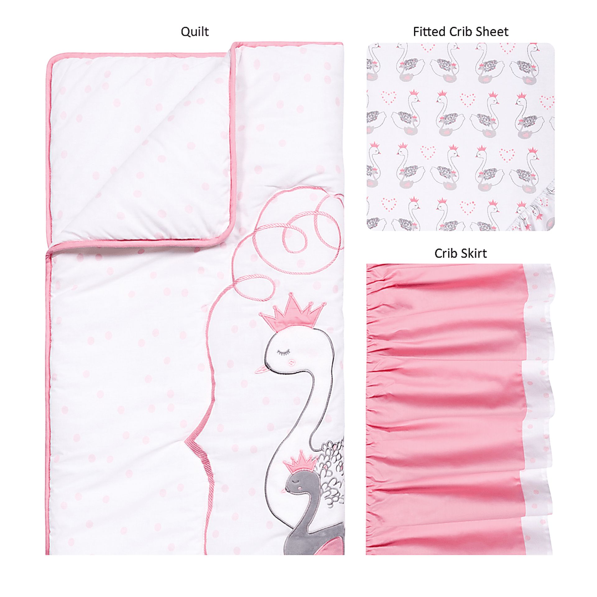 Swan Lullaby Gray 3 Pc Baby Bedding Set - Image 2